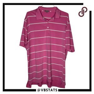 Peter Millar Pink and White Striped Summer Comfort SS Polo Shirt in Size XXL